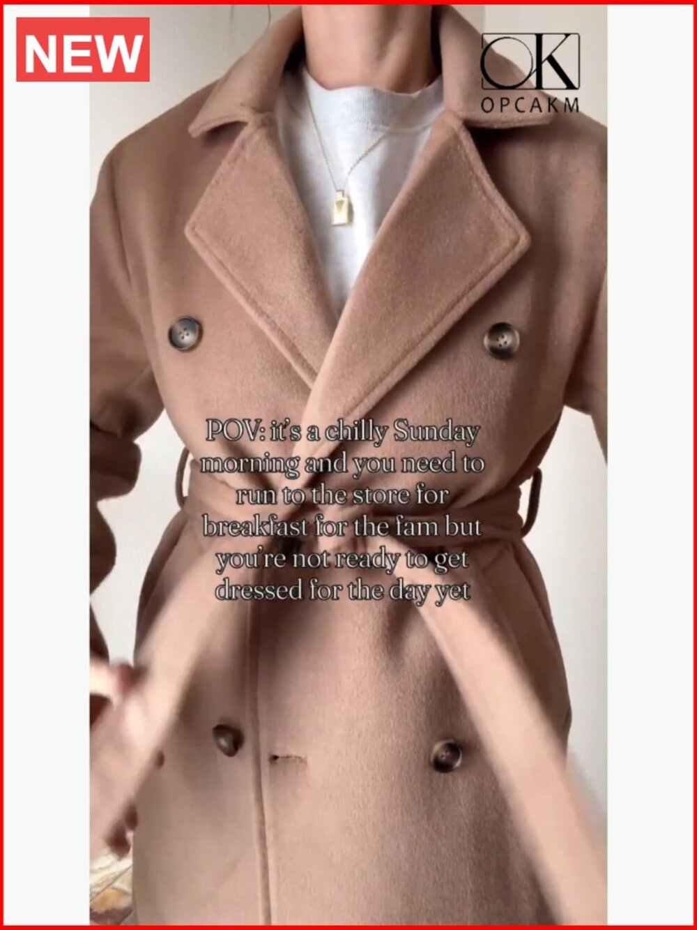 Wool Blend Double Breasted Notch Lapel Long Pea Coat - Picture 6 of 6